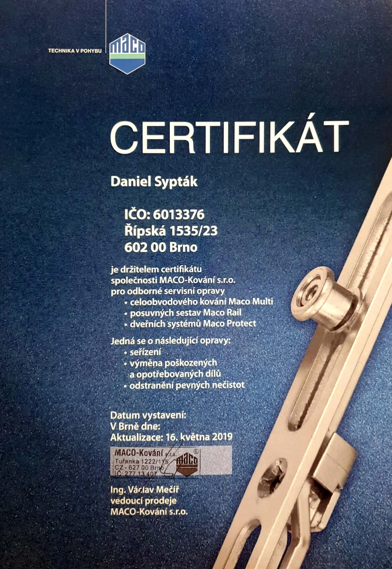Certifikát MACO