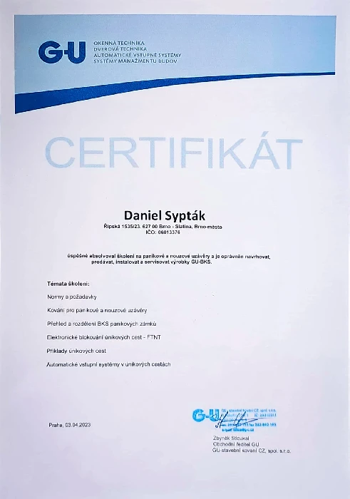 Certifikát GU