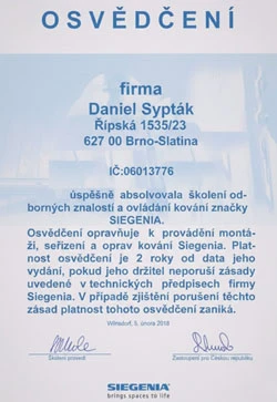 Certifikát Siegenia